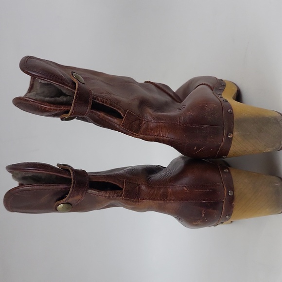 UGG Fold Over Shearling Leather Brown Mid Calf Lynnea II 1001793 Clog Boot Sz 8 - Picture 9 of 15